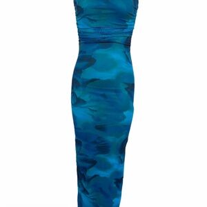 Blue Marble-Print Sheath Dress